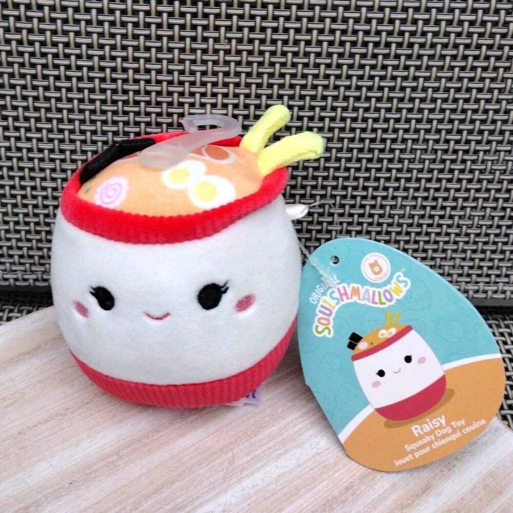 Squishmallow Raisy the Ramen Bowl 5" Squeaky Plush Dog Toy New